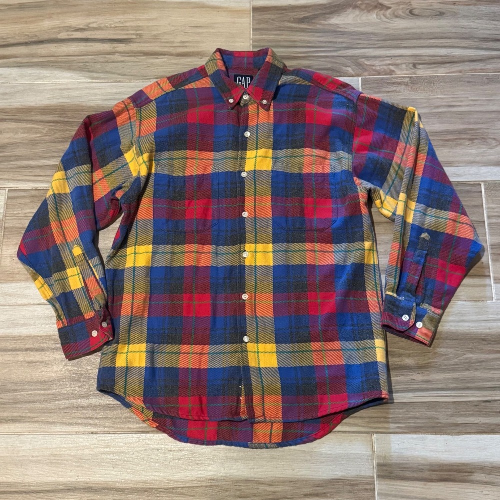 Vintage 90s Old Gap Multicolor Plaid Flannel Shirt Made in Portugal Size M